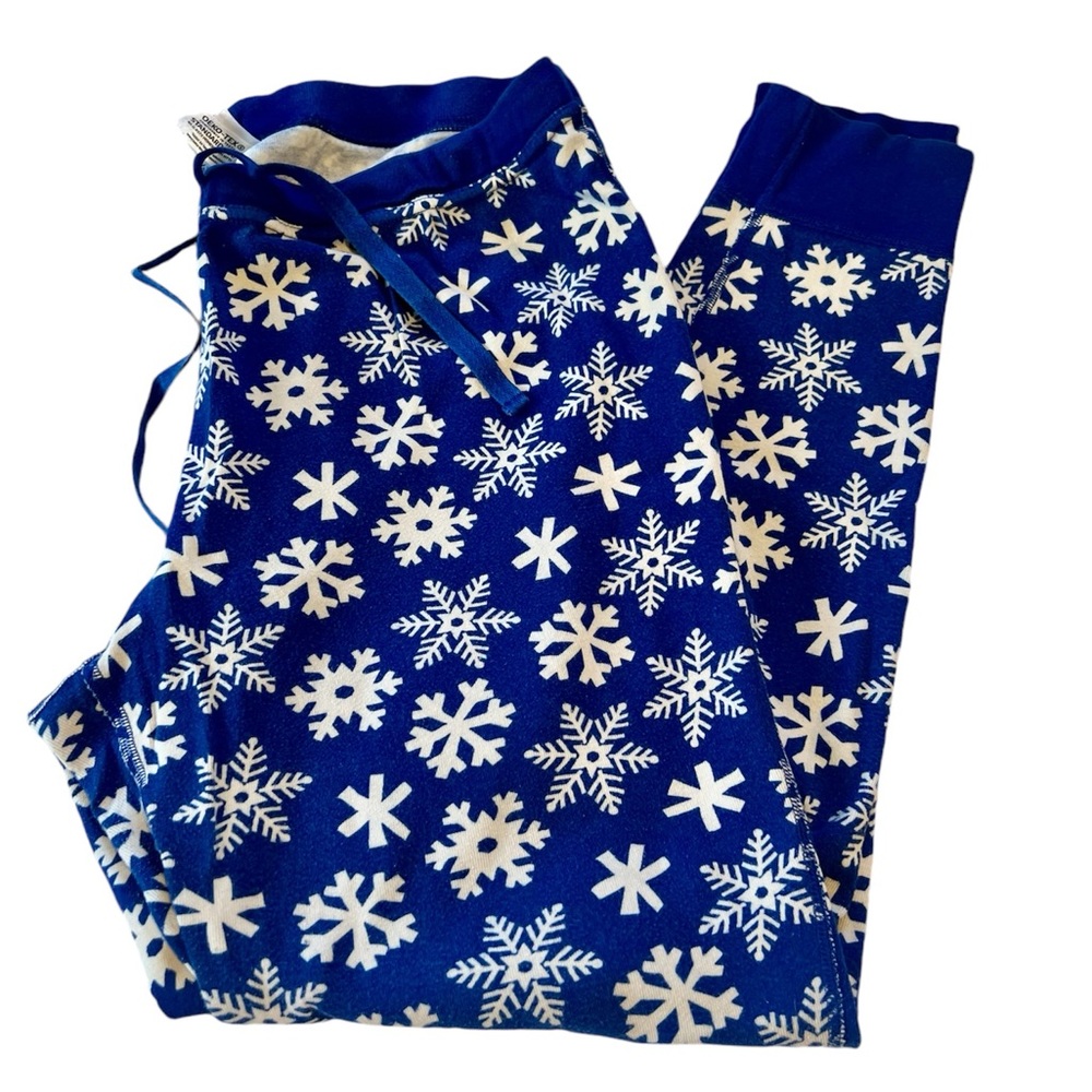 EUC - Hanna Andersson Long John Pajama Pant - Size Women’s Large, Blue Snowflake
